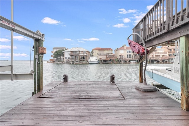 dock area with a water view