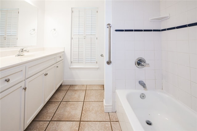 bathroom featuring tile patterned flooring, vanity, and tiled shower / bath