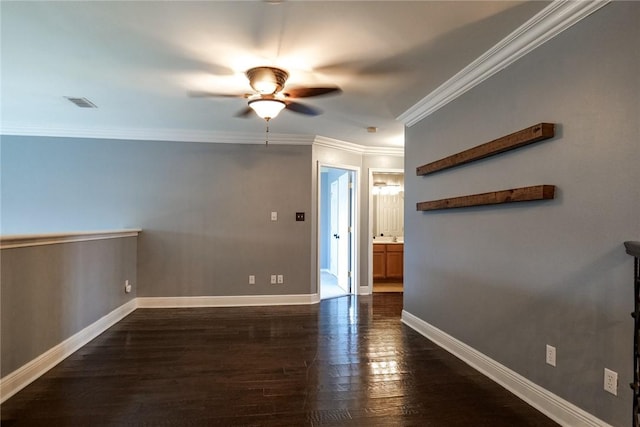 5710 Neustadt Dr, Corpus Christi, TX 78414 - empty room with a ceiling fan, dark wood-style floors, baseboards, and crown molding