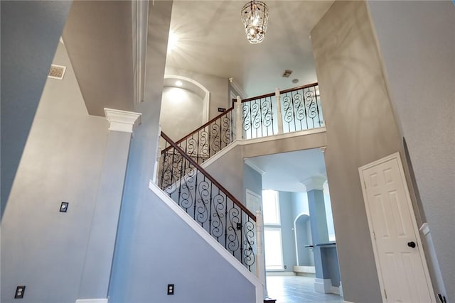 5710 Neustadt Dr, Corpus Christi, TX 78414 - stairs with a high ceiling and baseboards