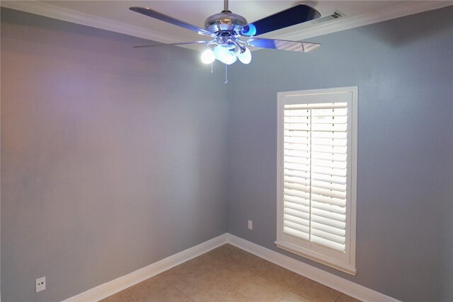 5710 Neustadt Dr, Corpus Christi, TX 78414 - empty room with a ceiling fan, baseboards, crown molding, and light tile patterned flooring