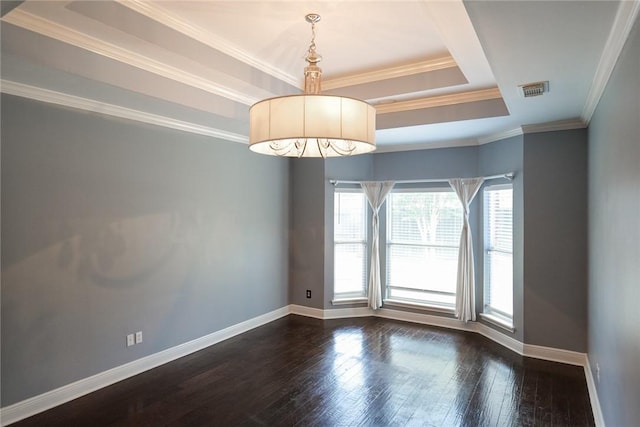 5710 Neustadt Dr, Corpus Christi, TX 78414 - empty room featuring dark wood-style floors, baseboards, a raised ceiling, and ornamental molding