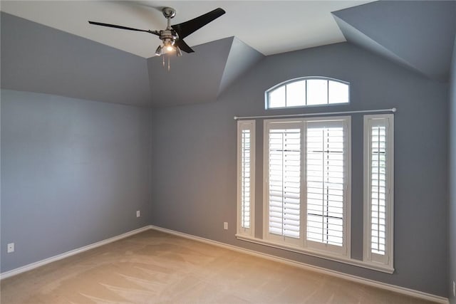 5710 Neustadt Dr, Corpus Christi, TX 78414 - unfurnished room with carpet, a ceiling fan, vaulted ceiling, and baseboards