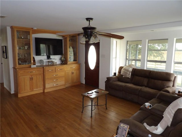 170 Barker Rd, Bayside, TX 78340 - living room with healthy amount of natural light, dark wood finished floors, and ceiling fan