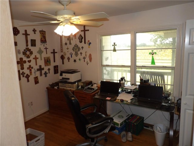 170 Barker Rd, Bayside, TX 78340 - home office with ceiling fan and wood finished floors