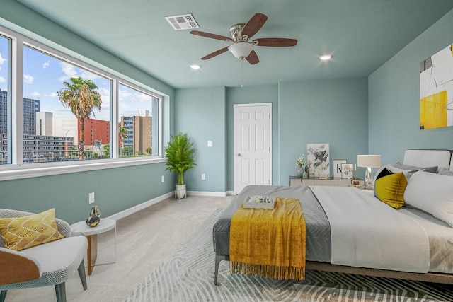 bedroom featuring carpet flooring and ceiling fan