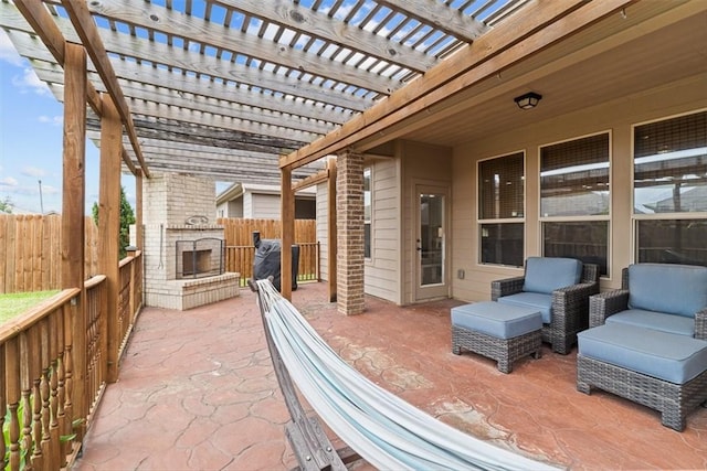 1035 Santa Catalina St, Portland, TX 78374 - view of patio with an outdoor brick fireplace and a pergola