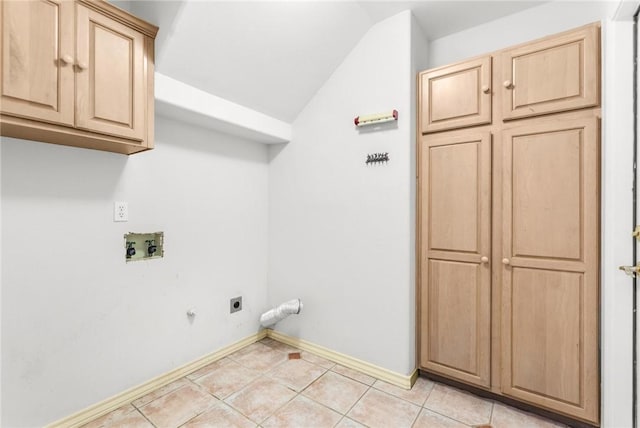 15222 Isabella Ct, Corpus Christi, TX 78418 - laundry room featuring electric dryer hookup, cabinet space, washer hookup, baseboards, and light tile patterned flooring