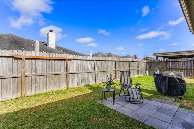 view of yard with a patio and a fenced backyard