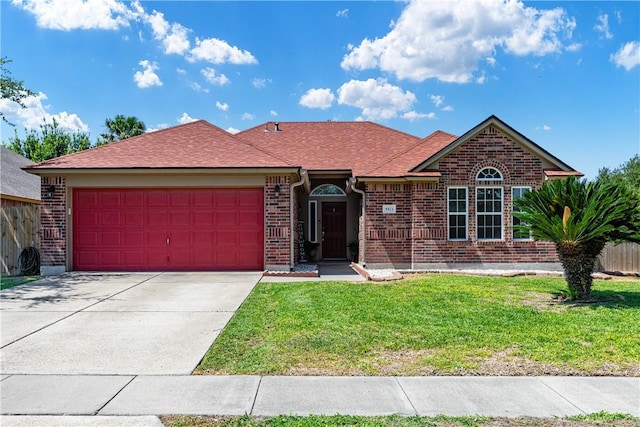 5921 Tapestry Dr, Corpus Christi, TX 78414 - single story home with brick siding, an attached garage, concrete driveway, and a shingled roof