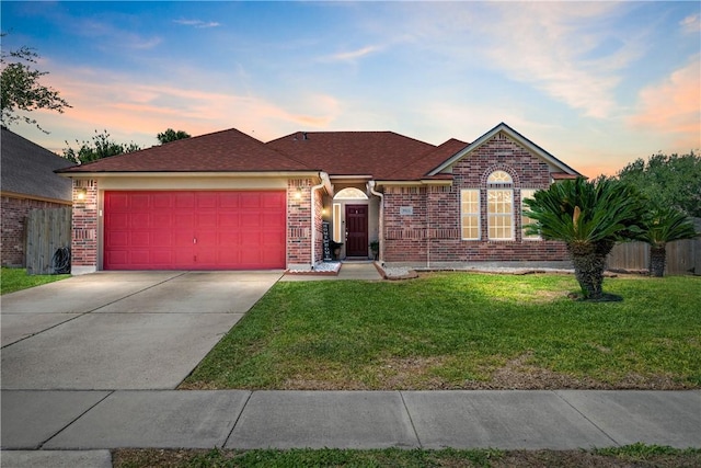 5921 Tapestry Dr, Corpus Christi, TX 78414 - ranch-style home featuring a garage, brick siding, concrete driveway, and roof with shingles