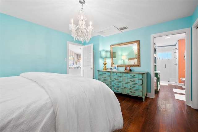 22 Whooping Crane Ln, Rockport, TX 78382 - bedroom featuring a chandelier and dark wood-style flooring