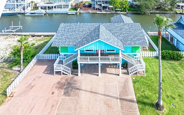 aerial view with a water view