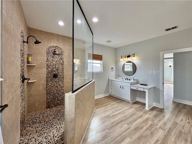 34 Virginia Hills Dr, Corpus Christi, TX 78414 - full bath with wood finished floors, walk in shower, vanity, and recessed lighting