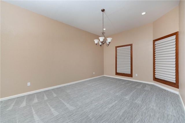 8018 Mt Zion, Corpus Christi, TX 78413 - spare room featuring carpet, a chandelier, baseboards, and recessed lighting