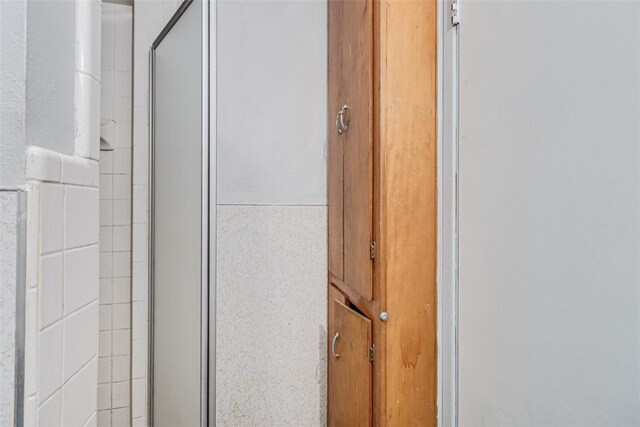 details featuring a shower with shower door