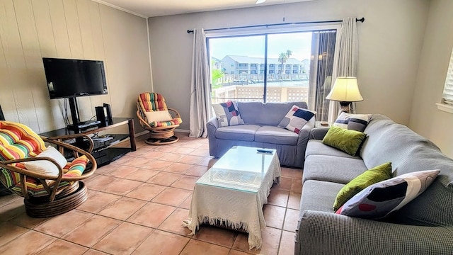 living area with light tile patterned flooring