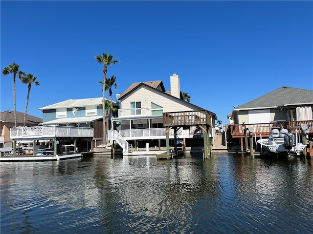 dock area with a water view