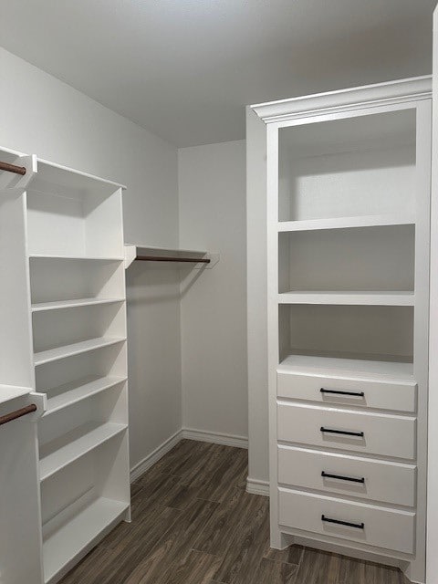 spacious closet with dark hardwood / wood-style floors