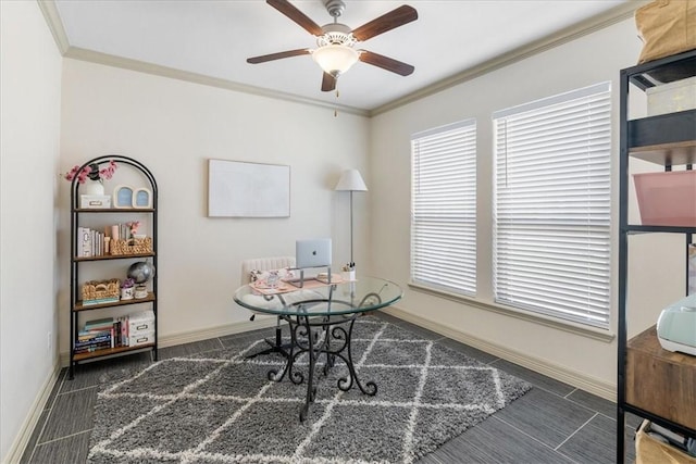 1805 Bay Landing Dr, Portland, TX 78374 - office space featuring a ceiling fan and crown molding