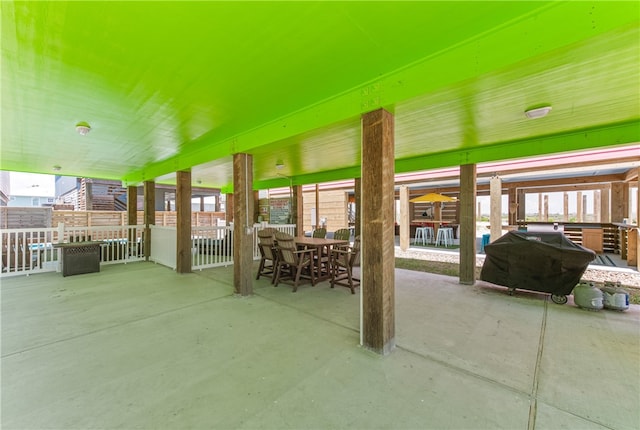 view of patio featuring a grill