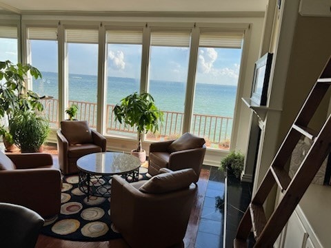 living room with a water view