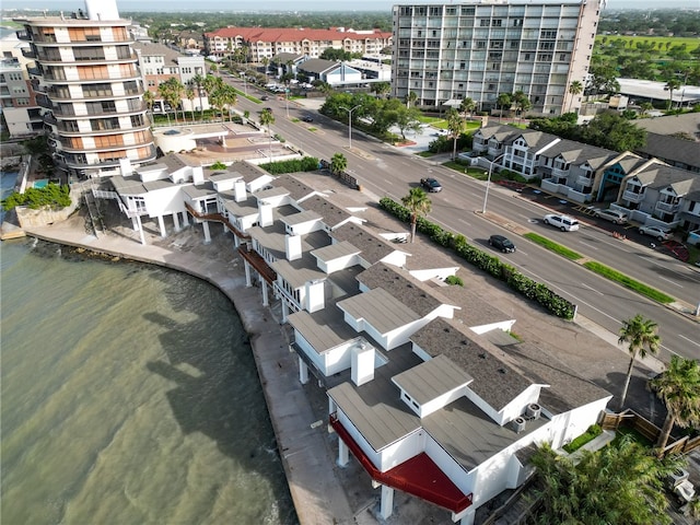 drone / aerial view featuring a water view