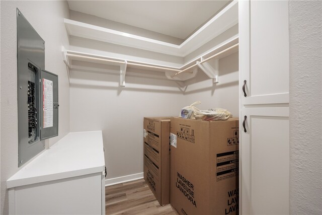 spacious closet featuring light hardwood / wood-style flooring