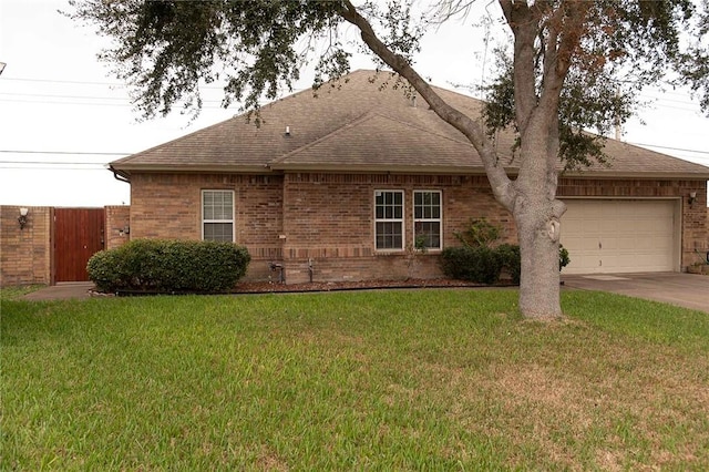 view of front of home with a front lawn and a garage