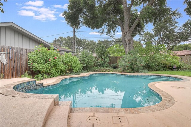 view of swimming pool featuring a patio area, a fenced backyard, and a fenced in pool