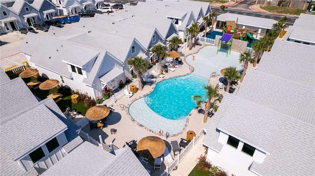 bird's eye view with a residential view