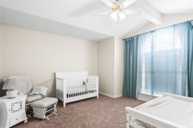 13853 Topsail St, Corpus Christi, TX 78418 - bedroom featuring carpet, a crib, a ceiling fan, and a textured ceiling