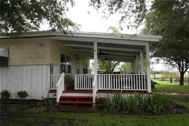 25006 Tuckers Trl, Mathis, TX 78368 - view of exterior entry featuring ceiling fan and covered porch