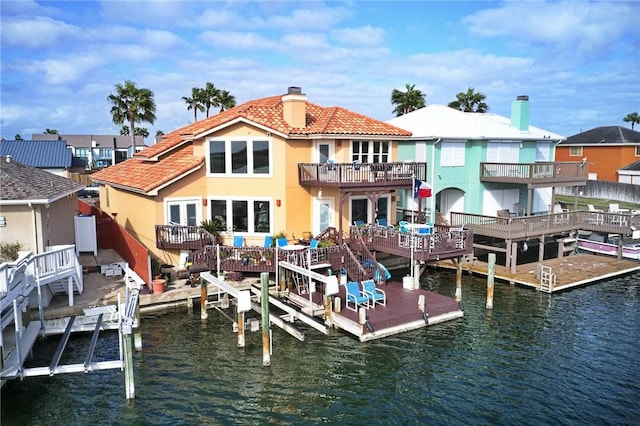 rear view of house with a water view