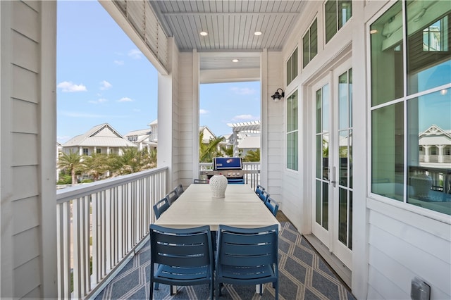 balcony featuring area for grilling and french doors