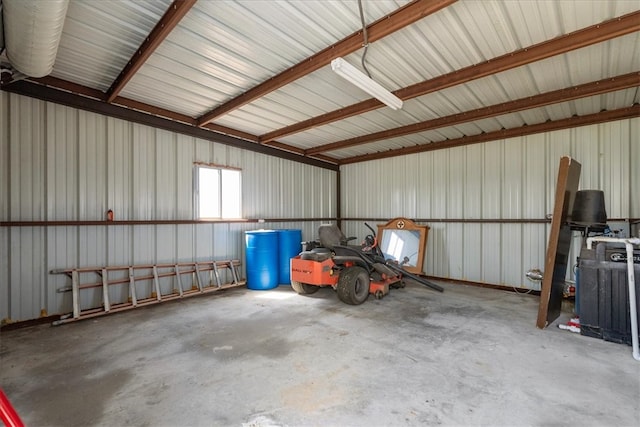 garage with metal wall