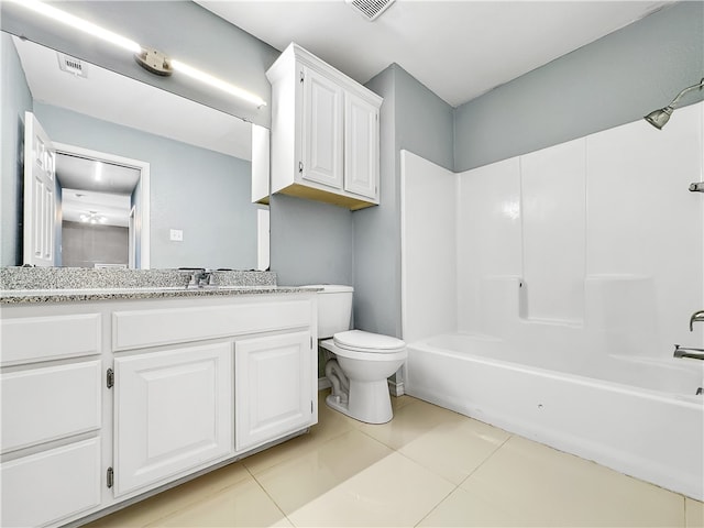 full bathroom with toilet, vanity, tile patterned floors, and shower / bathtub combination