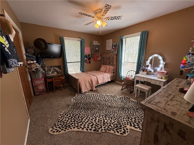 bedroom with carpet and ceiling fan