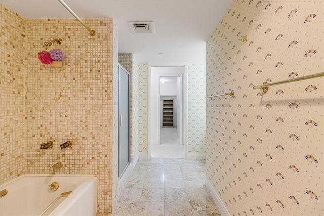 4350 Ocean Dr Unit 103, Corpus Christi, TX 78412 - bathroom with a garden tub, a stall shower, visible vents, and baseboards