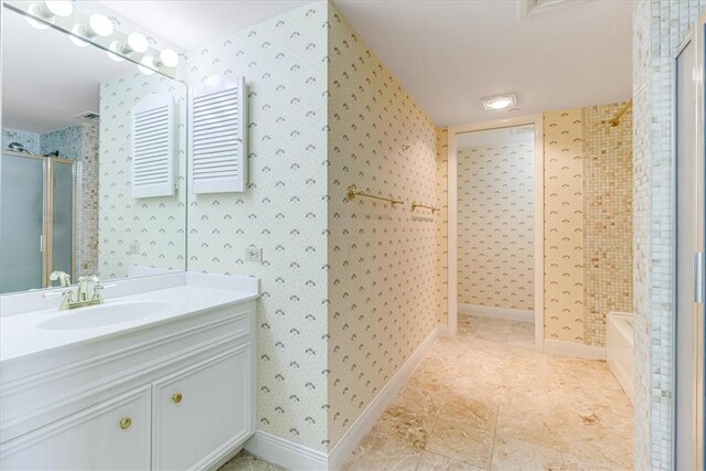 4350 Ocean Dr Unit 103, Corpus Christi, TX 78412 - full bathroom with a shower stall, a bath, and wallpapered walls
