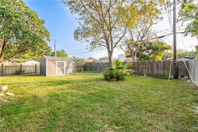 view of yard with a storage unit