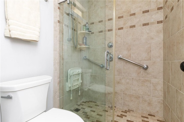 bathroom with a stall shower and toilet