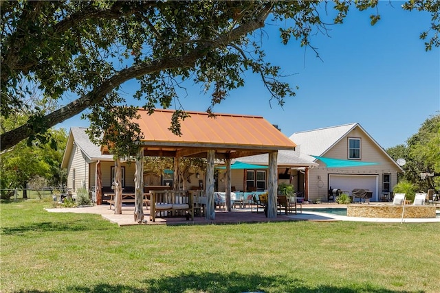 exterior space with a patio area, fence, and a lawn