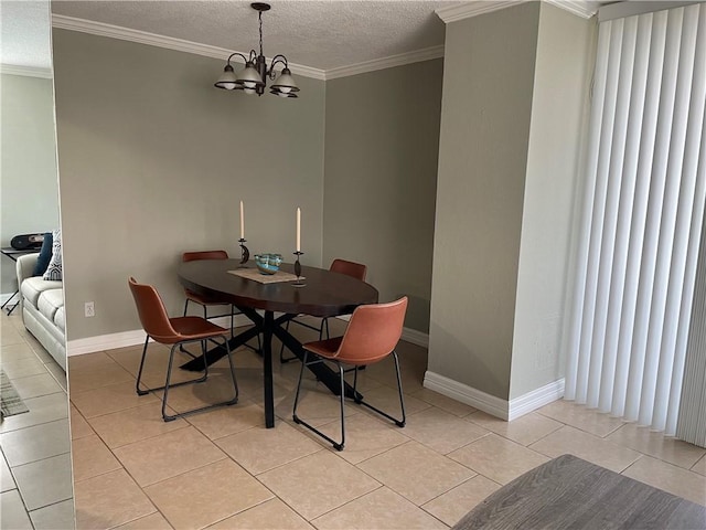715 S Upper Broadway St Unit 202, Corpus Christi, TX 78401 - dining room with light tile patterned floors, a textured ceiling, ornamental molding, and a chandelier
