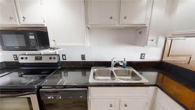 kitchen with white cabinets, sink, and black appliances