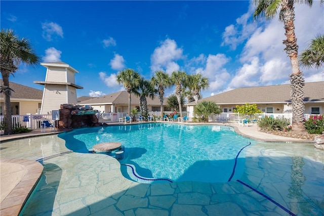 view of swimming pool with a patio