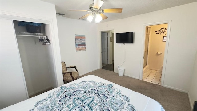 134 Daniel Moore St, Portland, TX 78374 - bedroom featuring carpet, a closet, ceiling fan, and ensuite bathroom