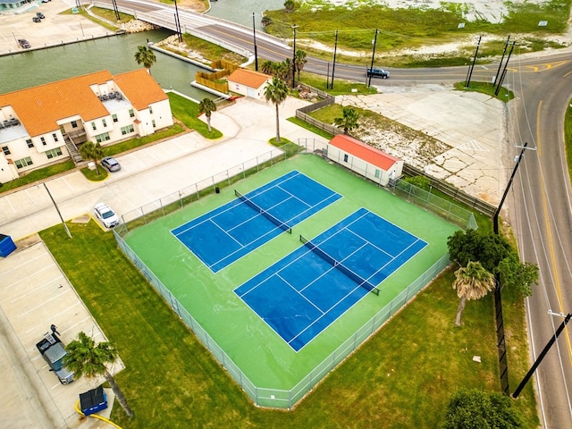 aerial view featuring a water view