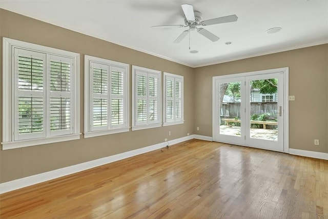 521 Del Mar Blvd, Corpus Christi, TX 78404 - empty room with light wood-type flooring, ornamental molding, and a ceiling fan
