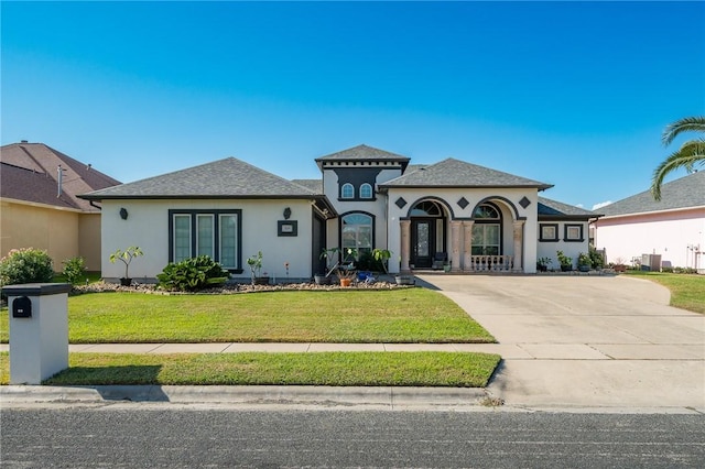 view of front of home with a front lawn